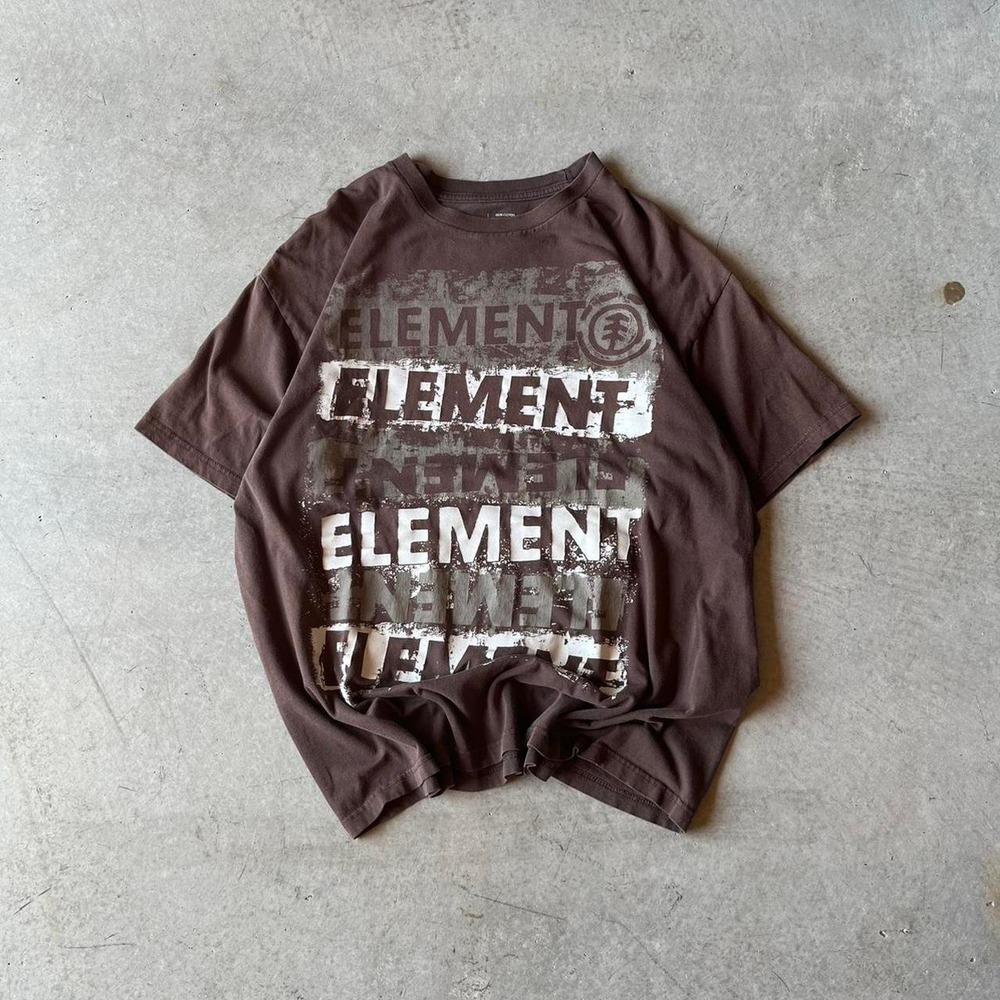 Element Skater T Shirt Mens XL Brown Y2K Grunge Distressed Logo Graphic Tee